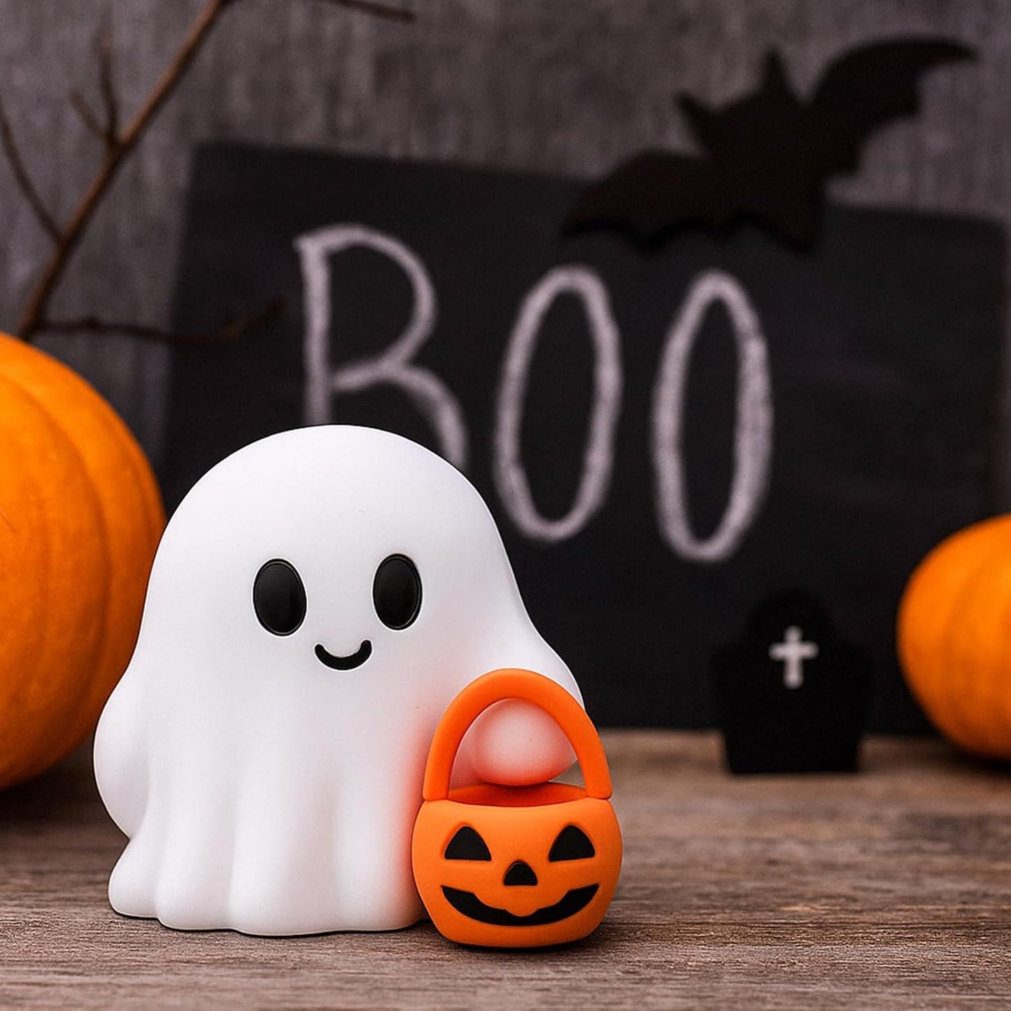 Halloween Ghost Figurine, Funny Spooky Resin Ghost with Pumpkin Basket Statue, Cute Decor for Halloween Decorations Indoor, Porch and Indoor Spooky Home Decor Gifts