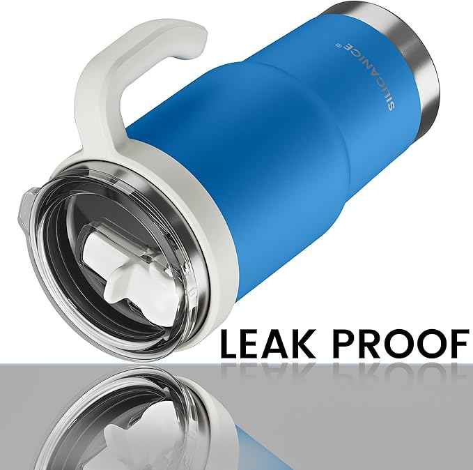 24oz Hygienic Insulated Tumbler with Handle —100% Leakproof Lid with Removable Spout & Straw, Reinforced Vacuum-Protection Base, Cup Holder Friendly, for Travel,Office & School-Blue