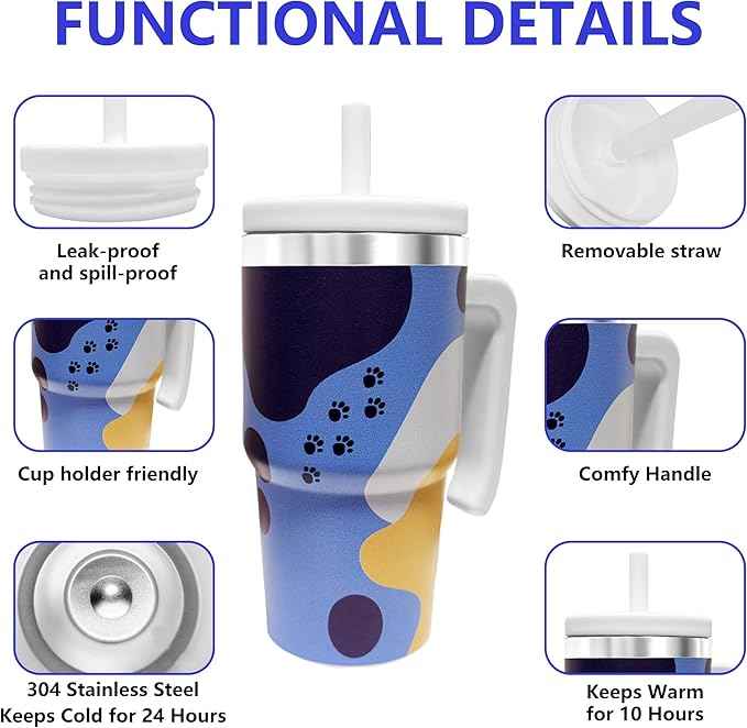 2PCS 20-OZ Insulated Water Bottle,Insulated Stainless Steel Tumbler,Reusable Cold Drink Thermos,BPA-Free, Double-Wall Stainless Steel Water Bottle (Blue-Hoo rays, 20, Fluid Ounces)