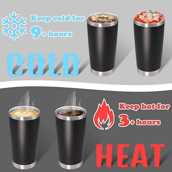 20 oz Tumbler with lid Double Wall Vacuum Insulated Tumblers Stainless Steel Coffee Mug Travel Coffee Tumbler Powder Coated Tumbler Cup Keep Hot&Cold - (Black 6 Pack)