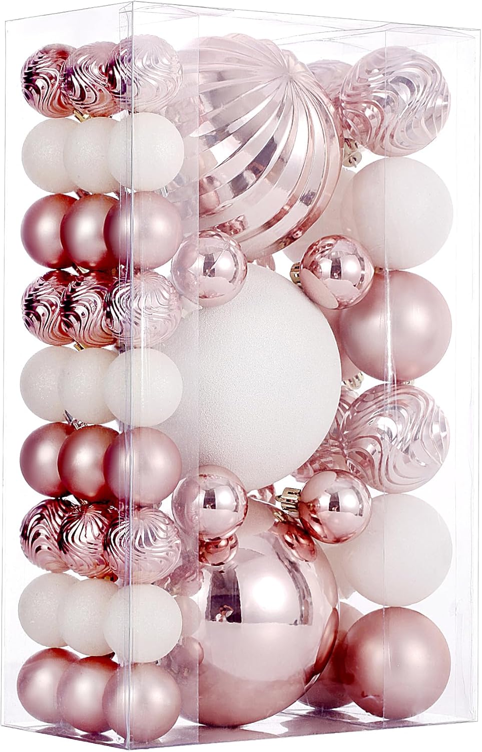 Christmas Ball Ornaments for Xmas Decorations,50 pcs Christmas Extra Large Tree Shatterproof Ornaments-Rose Gold (Combo of 5 Style in 3 Sizes)