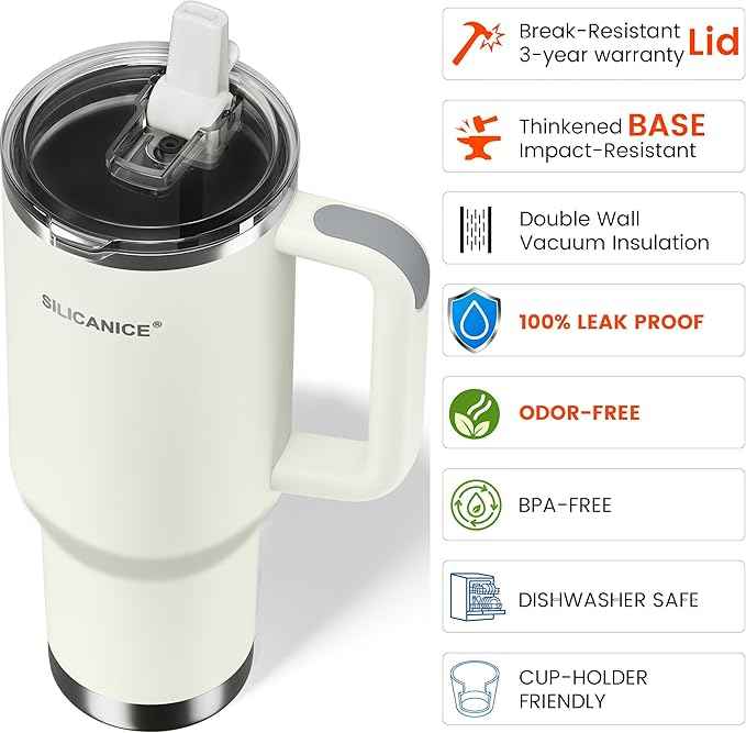 For Travel & Gym – Never Drink from a Moldy Lid Again: 40oz Hygienic Tumbler, 100% Leakproof Lid & Removable Foldable Spout. Reinforced Base, Fits Cup Holders - Cream