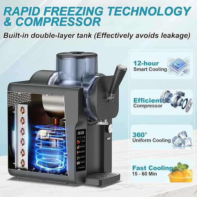 Ice Cream Maker, Slushie Machine for Home, Slushy Machine 70 oz Margarita Machine with 6 Preset Programs for Ice Cream, Milkshake, Cocktail, Frappés, 9-level Adjustable Thickness, Gray