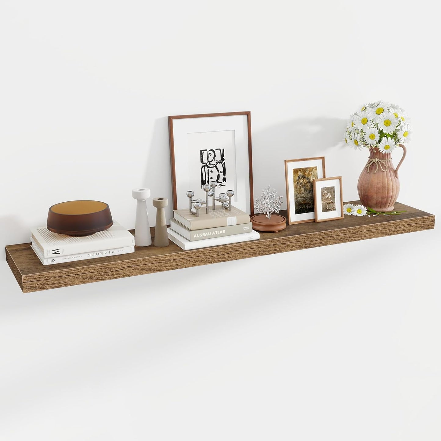 55 Inch Floating Shelves, 12 Inch Deep Floating Shelves for Wall, Floating Shelf with Invisible Brackets, Deep Shelves for Bathroom, Bedroom, Living Room, 1 Pack, Brown