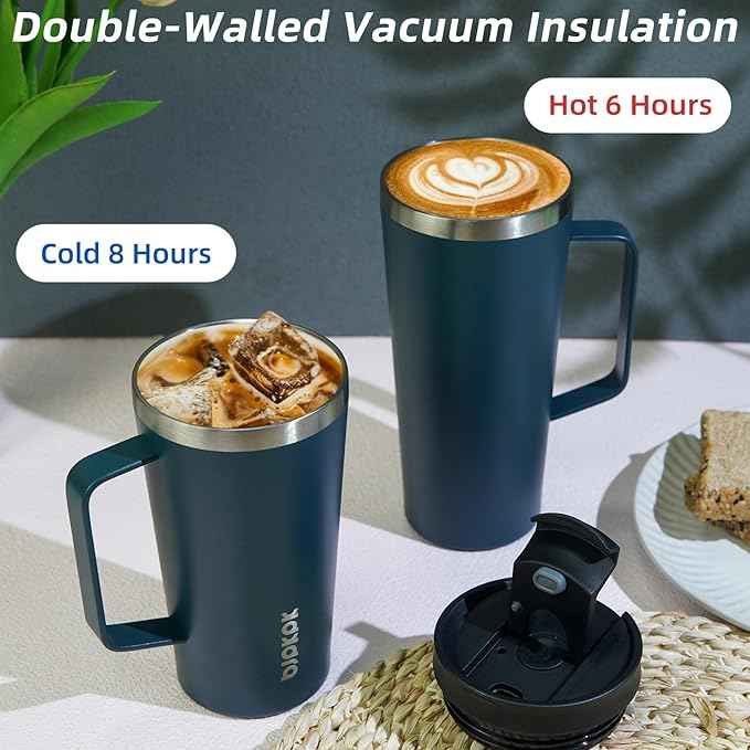 BJPKPK Insulated Tumbler with Handle, 26oz Insulated Tumblers with Lid and Straw, Stainless Steel Metal Water Bottles, Coffee Travel Mugs, Cups, Sea