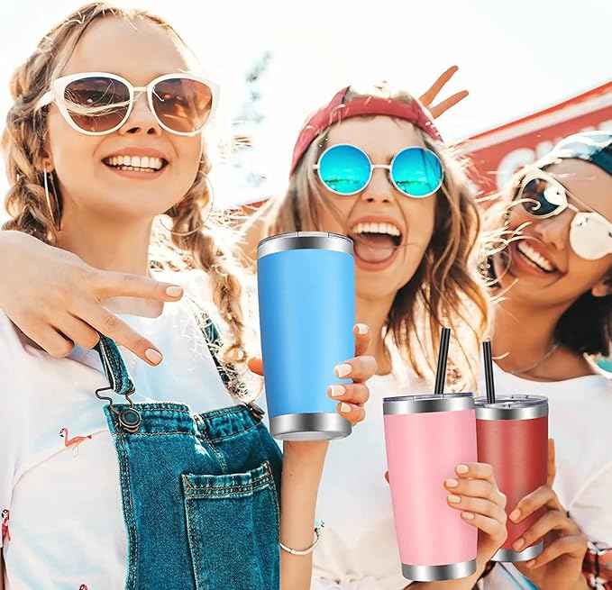 VEGOND 20oz Tumbler with Lid and Straw Stainless Steel Tumbler Cup Vacuum Insulated Double Wall Travel Coffee Mug Powder Coated Coffee Cup, Sky Blue, 1 Pack