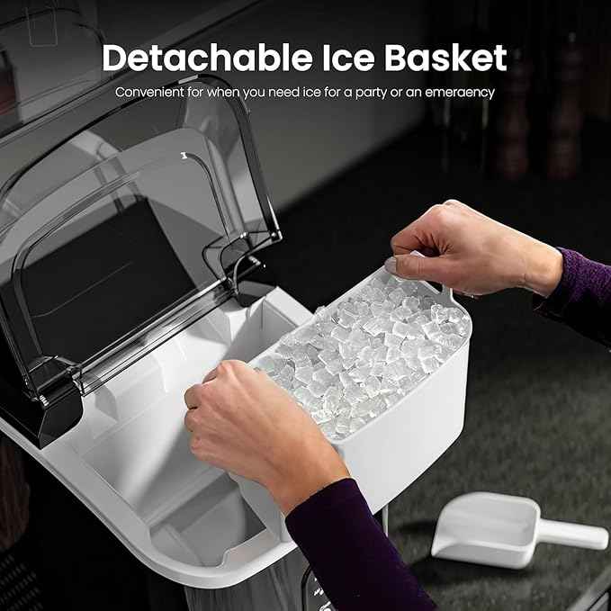 Kismile Nugget Ice Makers Countertop,35Lbs/24H,Portable Ice Machine with Crushed Ice,Self-Cleaning Function,One-Click Operation for Home/Office(Black)