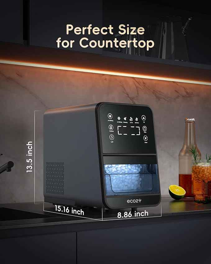 ecozy Nugget Ice Maker Countertop, 40Lbs/24H Chewable Pebble Ice, One-Touch Timer Control, Self-Cleaning Sonic Ice Machine with TDS Water Tester, Pull-Out Ice Basket, Compact for Home Kitchen Office