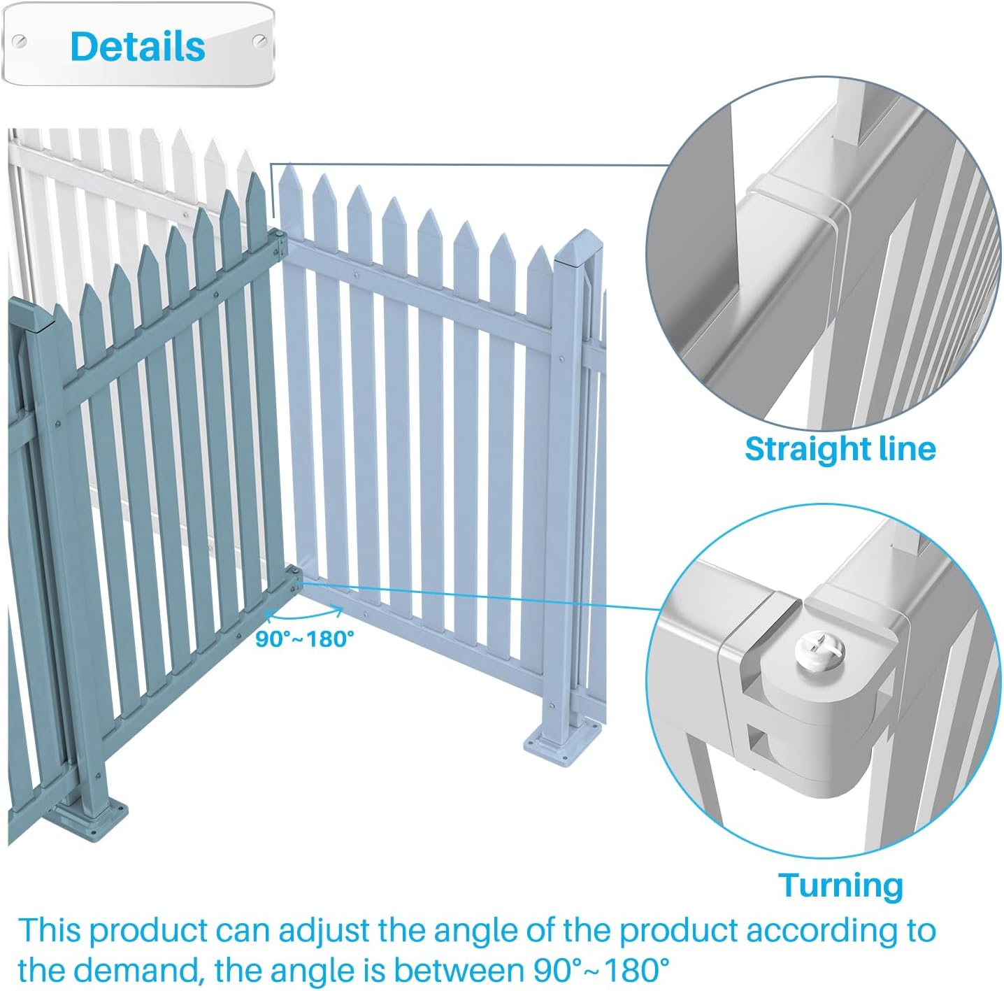 Patio 10 Sets Vinyl Picket Fence Panels 36" H x 84" W White PVC Decorative Fence for Front Yard Porch Patio Deck Pool Air Conditioner Fence Safety Dog Fence (34 Pickets, Straight)