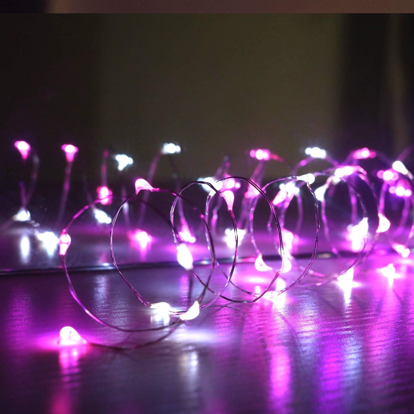 [6-Pack] 7Feet Starry String Lights,Fairy String Lights 20 Micro Starry LEDs On Silvery Copper Wire CR2032 Batteries Included,for Wedding Centerpiece,Party,Christmas Table Decor (Pink White)