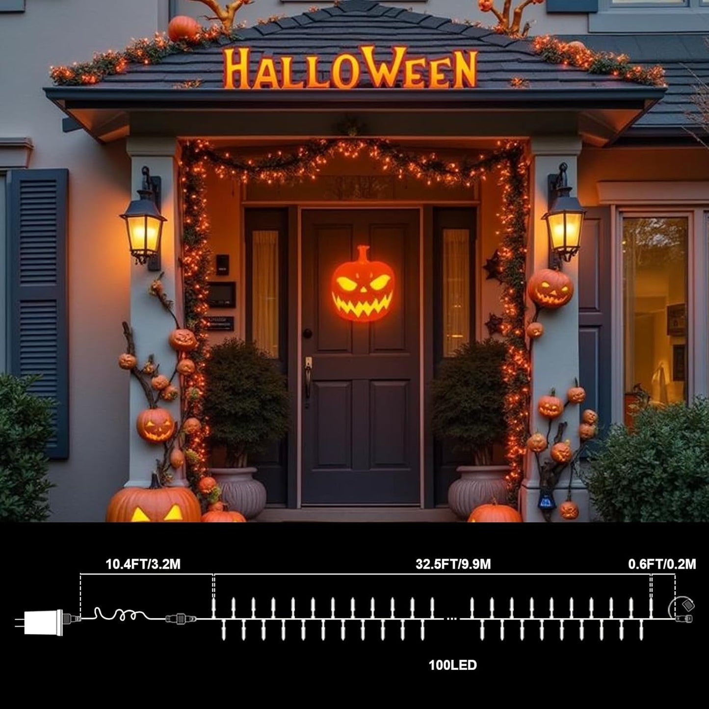 Orange Halloween String Lights Outdoor, Thanksgiving Mini Lights, 32.5FT 100 LED Waterproof Christmas Lights with 16 Lighting Modes for Garden Party Christmas Xmas Tree Lights Autumn Fall Decor