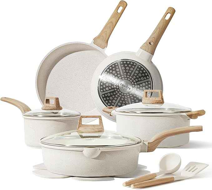 CAROTE 14 Pcs Pots and Pans Set Nonstick,Cookware Set Kitchen Cooking Set with Utensil and Pan Protectors Mothers Day