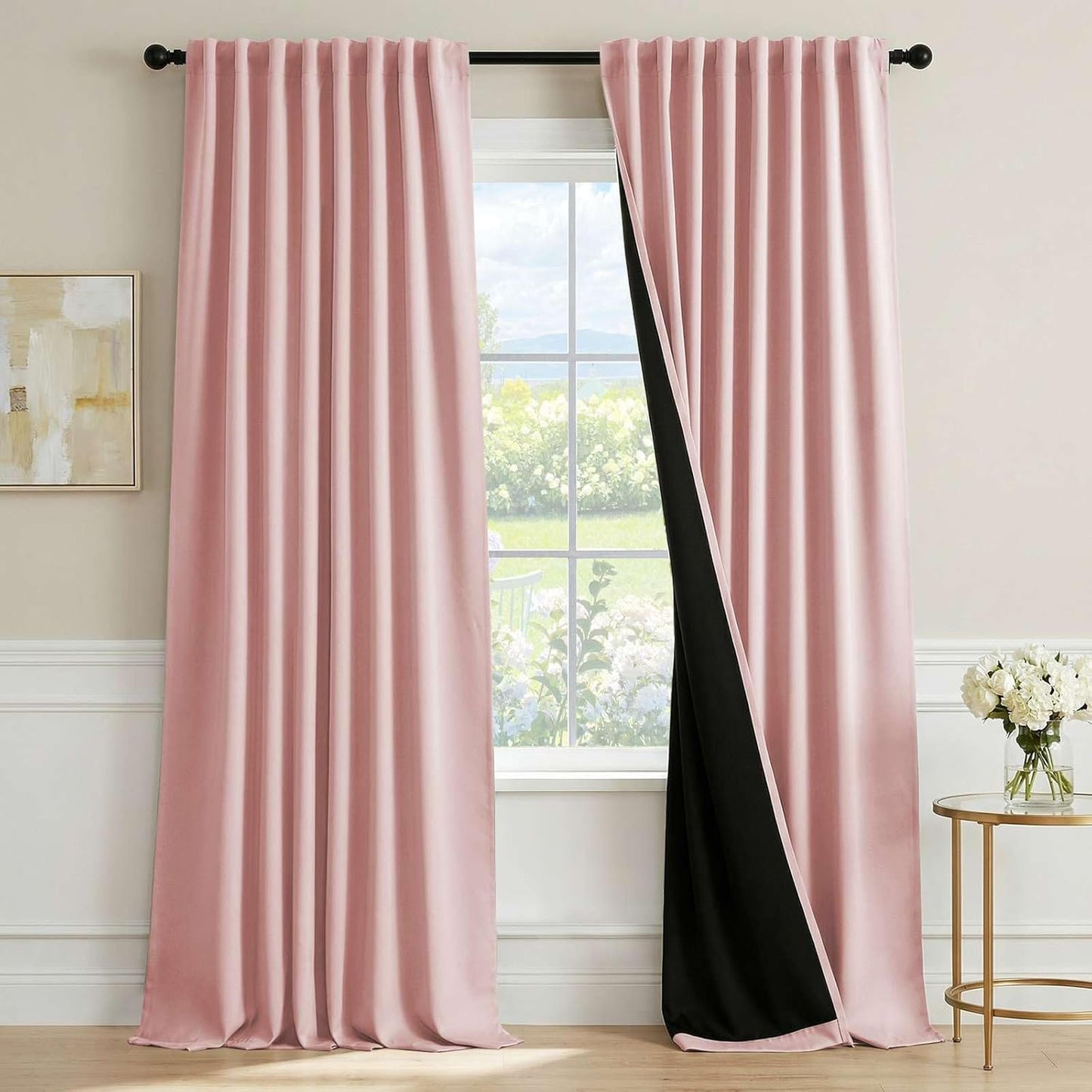 H.VERSAILTEX Blackout Curtains 84 Inch Length 2 Panels Set for Living Room Bedroom, Back Tab Pinch Pleated Thermal Insulated Room Darkening Light Blocking Curtains with Hooks, Baby Pink
