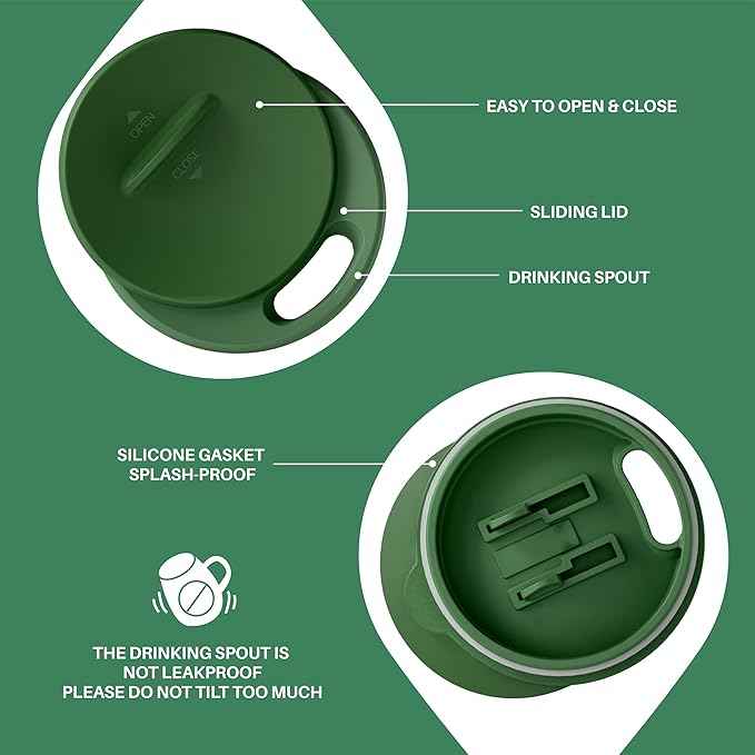 Ideus 16 oz (470 ml) Insulated Coffee Mug with Handle and Lid, Double Wall Stainless Steel Vacuum Thermal Coffee Mug, Travel Coffee Cup Thermal Cup for Home and Office (Green Zebra)