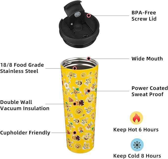 BJPKPK 34oz Insulated Tumbler With lid And Straw Stainless Steel Tumblers Travel Coffee Mug Reusable Thermal Cup,Hawaii Fruits Yellow