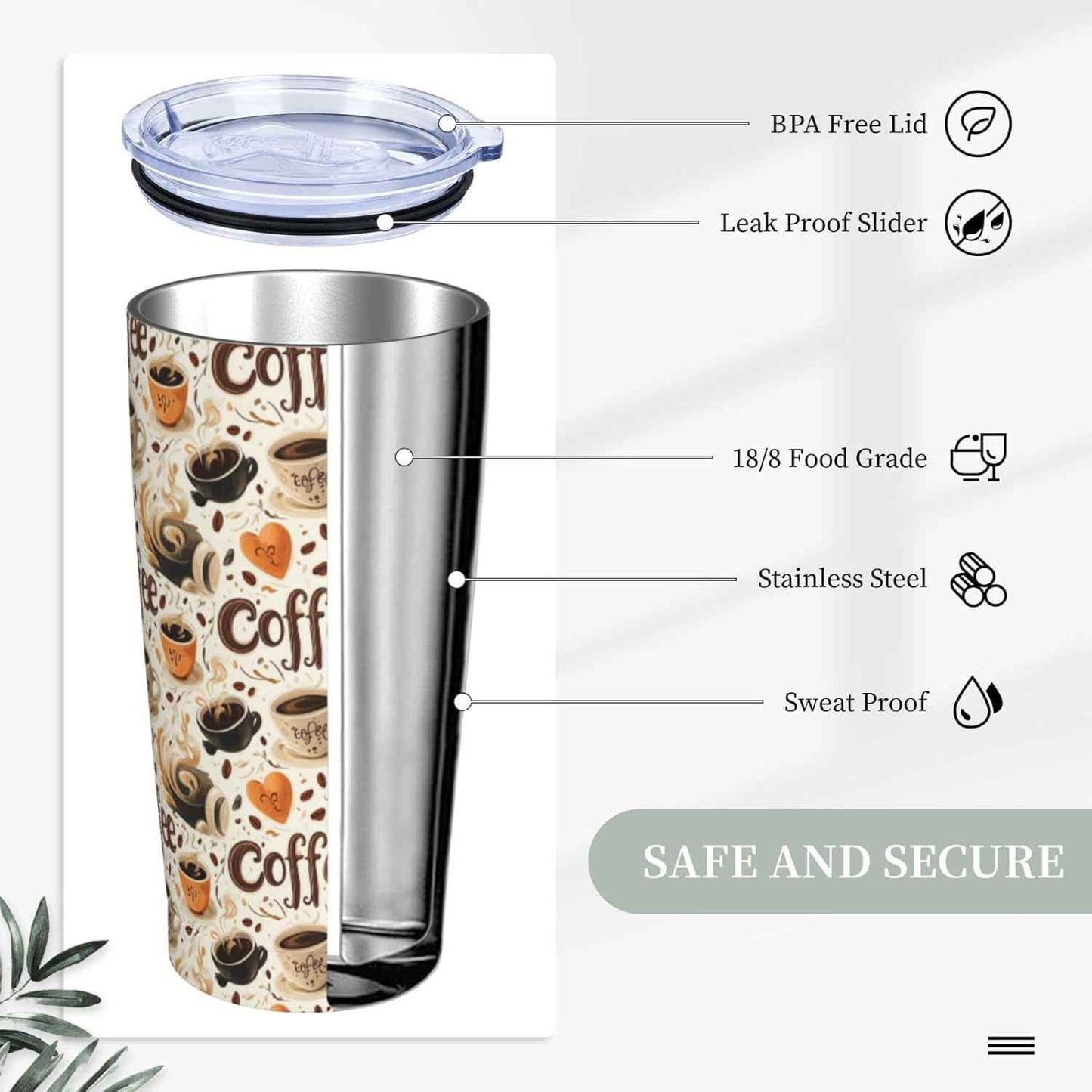 Coffee 1 Print 20 Oz Tumbler with Lid and Straw, Travel Coffee Mug Tumbler, Insulated Tumblers Stainless Steel Cups Water Bottle