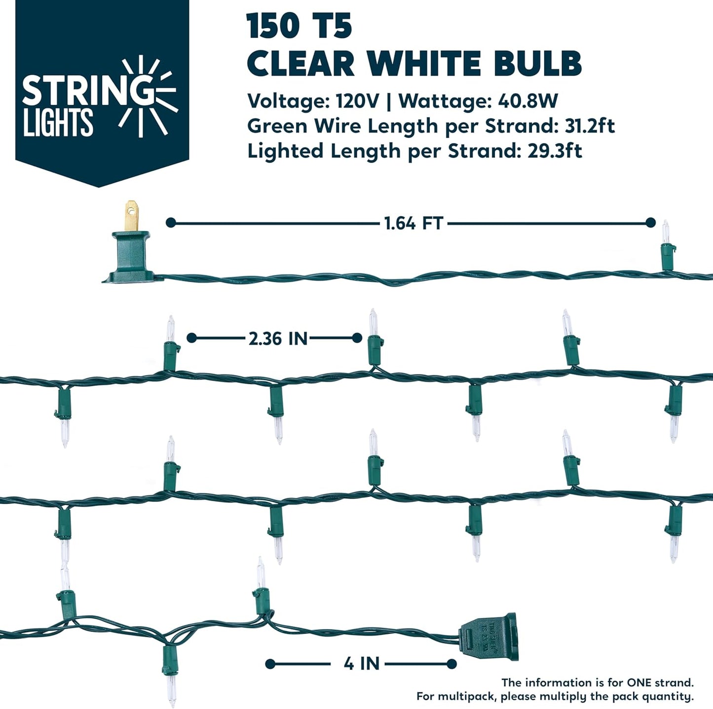 Joiedomi Clear Christmas String Lights Indoor,150 Count Mini Warm White Fairy Light,31.2FT Lighting Decor for Patio Dorm Classroom Bedroom Holiday Wedding Party Garland Birthday Festival,Green Wire