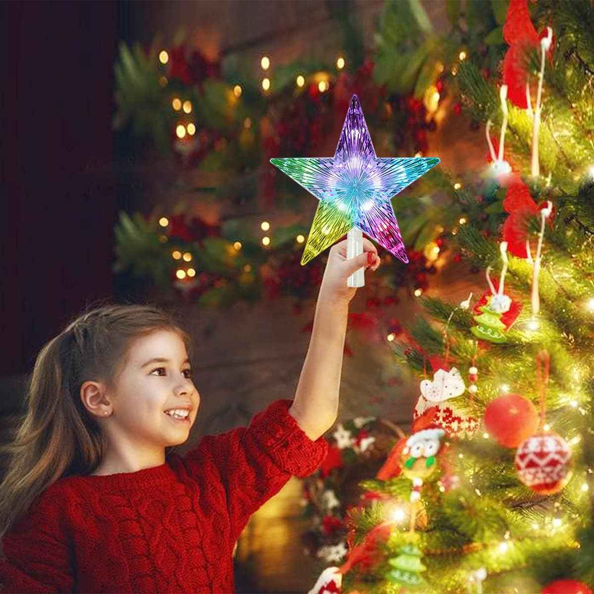 Christmas Tree Topper, FISHOPE LED 24 Modes Color Changing 9.5" Christmas Tree Toppers Star Lighted, Remote Controller Multicolor Christmas Decorations USB Powered for Xmas Holiday Party Gift Décor