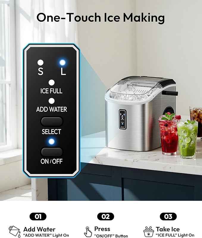 EUHOMY Ice Maker Countertop, 9 Cubes Ready in 6 Mins, 26lbs/24H, Self-Cleaning, Portable Ice Maker Machine with Carry Handle, Basket and Scoop, 2 Sizes of Bullet Ice for Home, Kitchen, Office