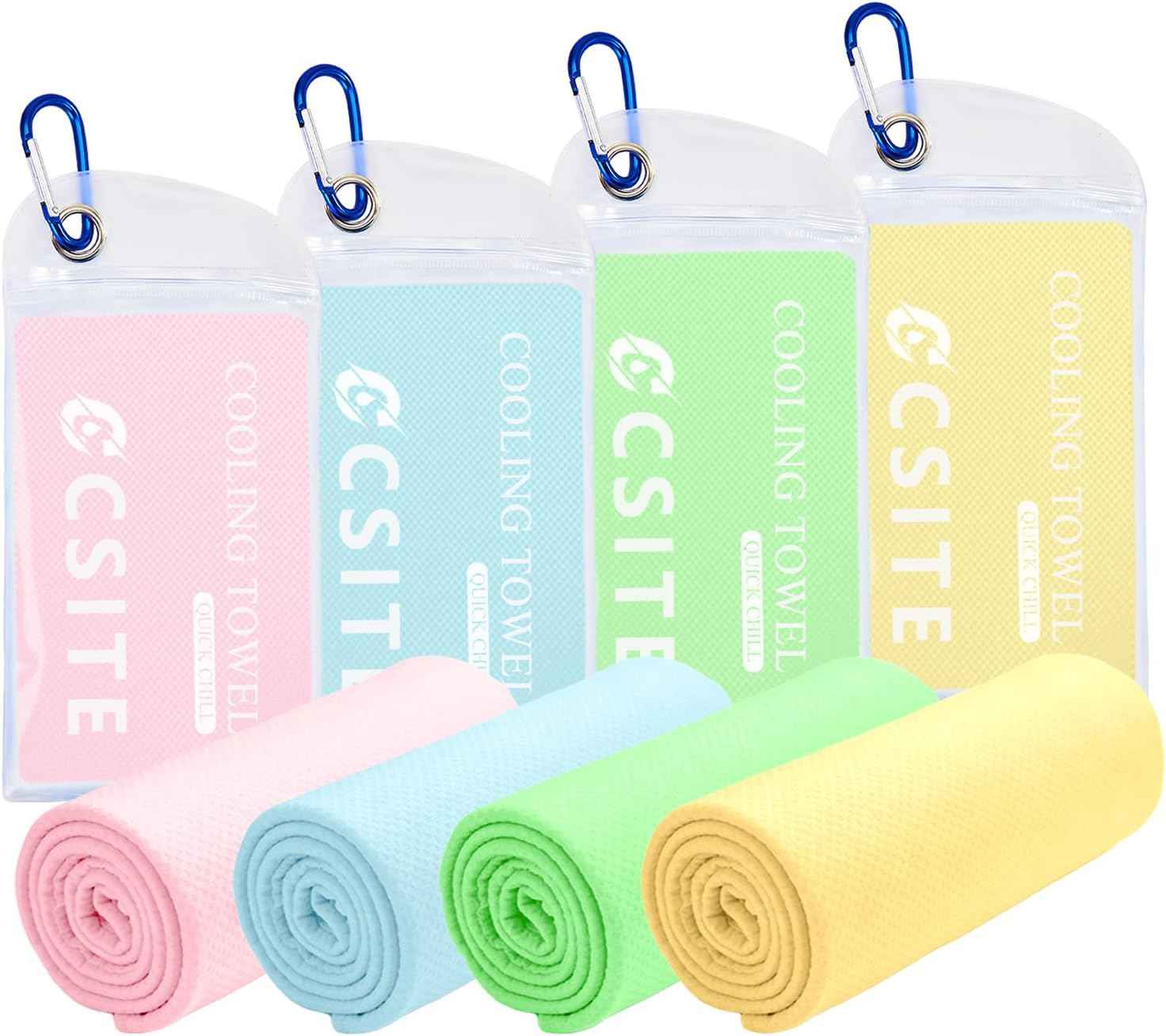 CSITE 4 Pack Cooling Towels (47"x12") for Neck and Face, Ice Towel for Hot Weather, Soft Breathable Chilly Gym Towels, Microfiber Towel for Work Out, Yoga, Running, Camping & More Activities