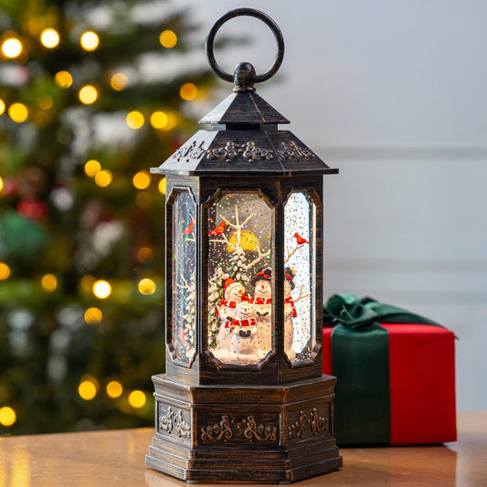 Christmas Snow Globe Swirling Glittering Snowman Choir & Cardinal with Music & Timer, USB Lined/Battery Operated Lighted Water Lantern for Christmas Festival Decoration Gifts