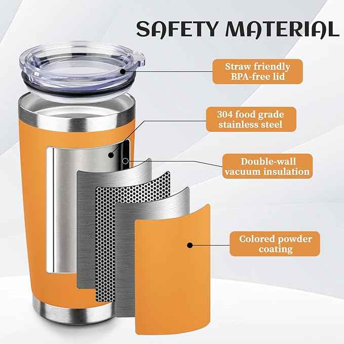 StarSpeed 20oz Tumbler Bulk with Lid, Stainless Steel Insulated Tumblers Double Wall Vacuum Insulated Travel Mug, Powder Coated Coffee Cups for Hot and Cold Drinks(Orange,6)