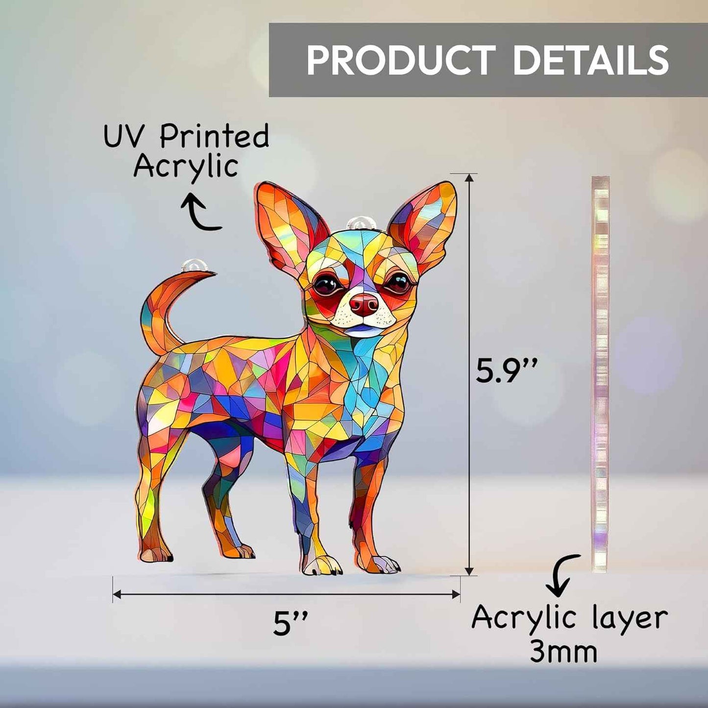 Colorful Dogs Acrylic Suncatcher Ornament for Window Decor, Acrylic Suncatcher Window Hanging Decor, Dog Lovers Gifts for Women, Dogs Christmas Ornaments for Tree Hanging (Chihuahua)
