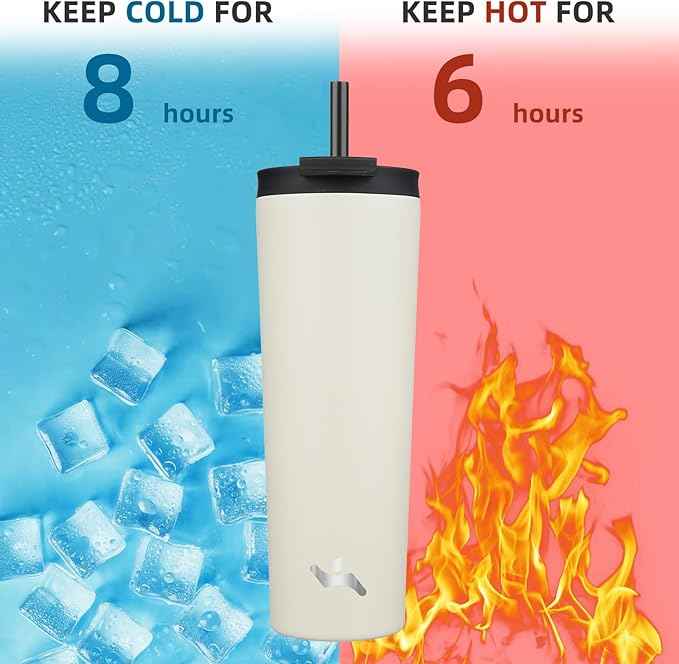 Konokyo 30 OZ Insulated Tumbler with Lid and 2 Straws Stainless Steel Water Bottle Vacuum Travel Mug Coffee Cup,Angel White