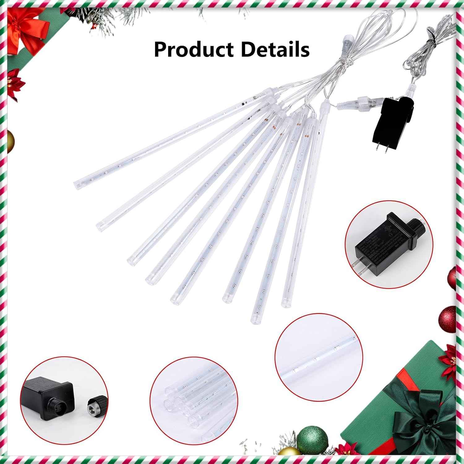 Christmas Meteor Shower Lights 8 Tubes 11.8 inch 360 LED Icicle Lights Waterproof Falling Rain Light US Plug for Tree House Yard Party Outdoor Decor (Multicolor)