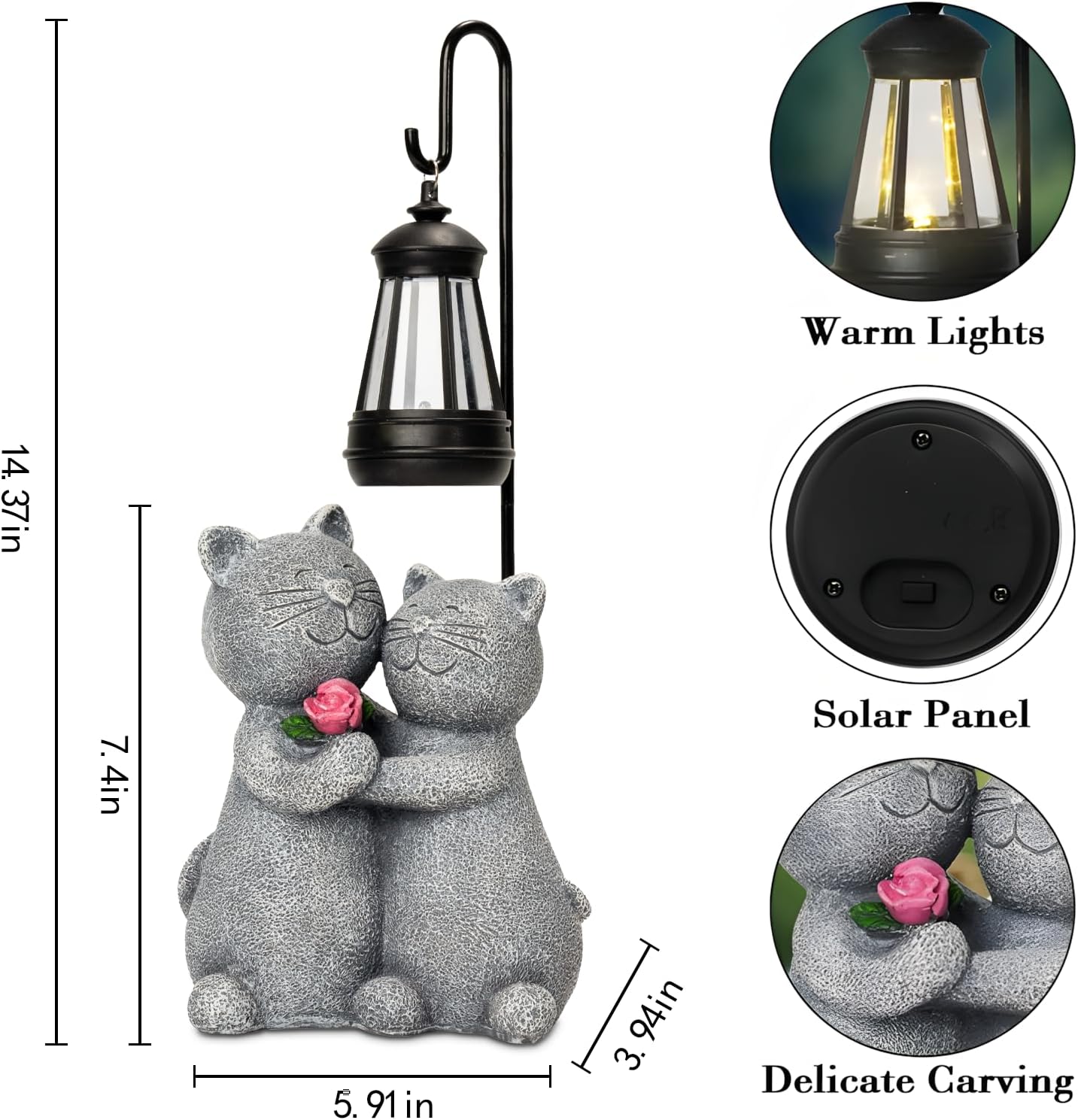 twinbling Outdoor Cat Garden Statues with Solar Lantern, Solar Lantern Cat Figurines Decor for Yard, Lawn, Porch & Patio, Unique Housewarming/Birthday Gifts for Women