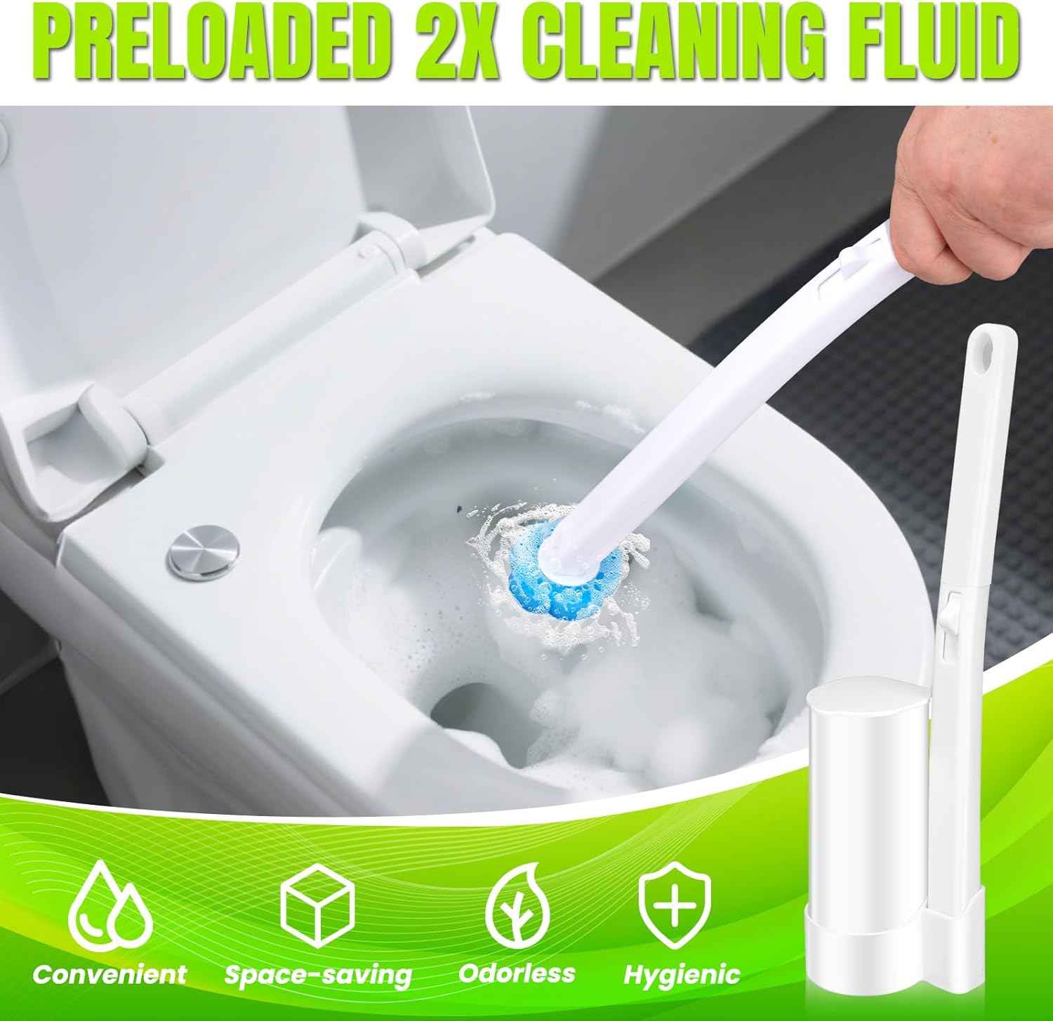 Disposable Toilet Brush and Holder Set, Toilet Wand Refills, Extended Handle with 48 Cleaner Refills, Toilet Brush for Toilet Bowl Cleaners, Bathroom Cleaning(2-Set)