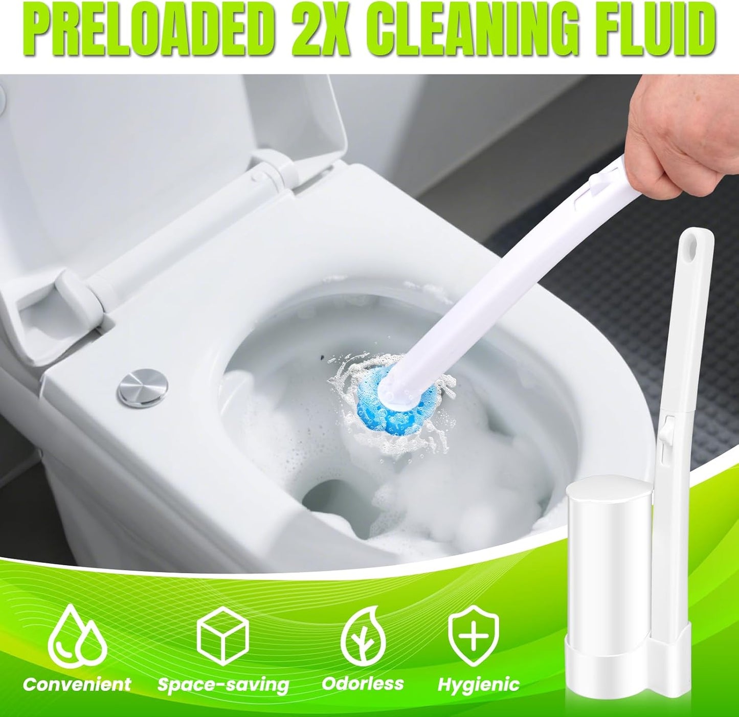 Disposable Toilet Brush, Toilet Wand Refills, Extended Handle with 12 Cleaner Refills Toilet Brush for Toilet Bowl Cleaners, Bathroom Cleaning