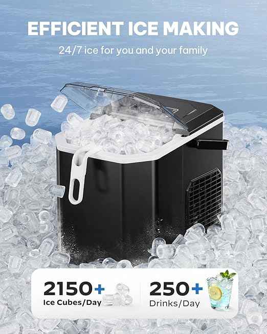 Silonn Ice Maker Countertop Machine with Handle, 26lbs in 24h, 9 Ice Cubes Ready in 6 Mins, Self-Cleaning Ice Makers with Basket and Scoop, Ideal for Home, Kitchen, Camping, RV