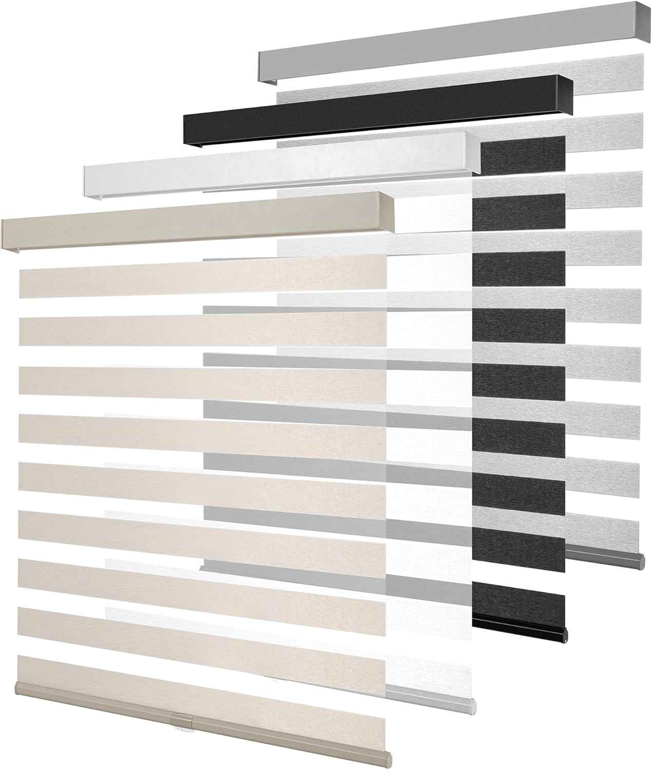 Cordless Zebra Blinds for Windows, Free-Stop Pull Down Roller Window Shades with Valance, Light Filtering Dual Layers Sheer Shades for Home and Office, Beige, 45" W x 72" H