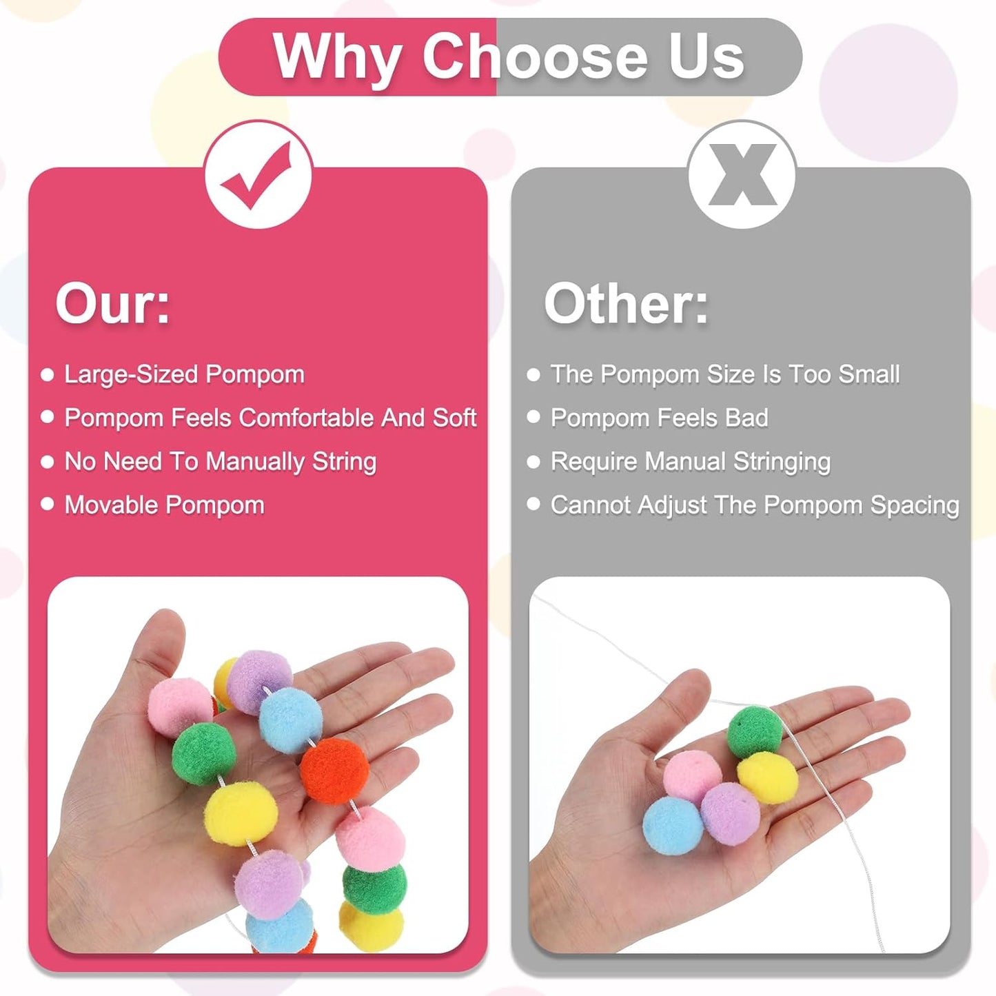 PATIKIL 13Ft Pom Pom Garland Decorations, 2Pcs Colorful Felt Ball Garland Banner Cute Rainbow Pompom Hanging Decorations for Tree Ornaments Homes Decor, 10 Colors