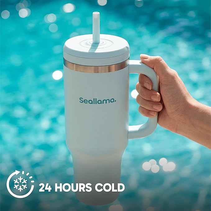 Seallama. Tumbler with Handle and Straw 40 oz | Cup Holder Compatible for Travel | Insulated Stainless Steel Cup | BPA-Free | (Ocean Gelato)