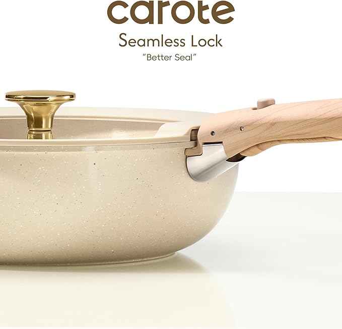 CAROTE 25PCS Ceramic Cookware Set, Pots and Pans set Non Stick, RV Kitchen Cooking Set Removable Handles, Oven Safe, Induction Cookware, Non-toxic Kitchen Cooking Set, PFAS Free, Mothers Day Gifts