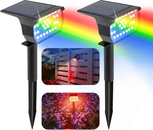Sublume Solar Color Changing RGB Spot Lights Outdoor, 2 Pack Outdoor Solar Lights, 2-in-1 Stake & Strap Mounted, IP65 Waterproof, Solar Landscape Powered Lights Garden Pathway