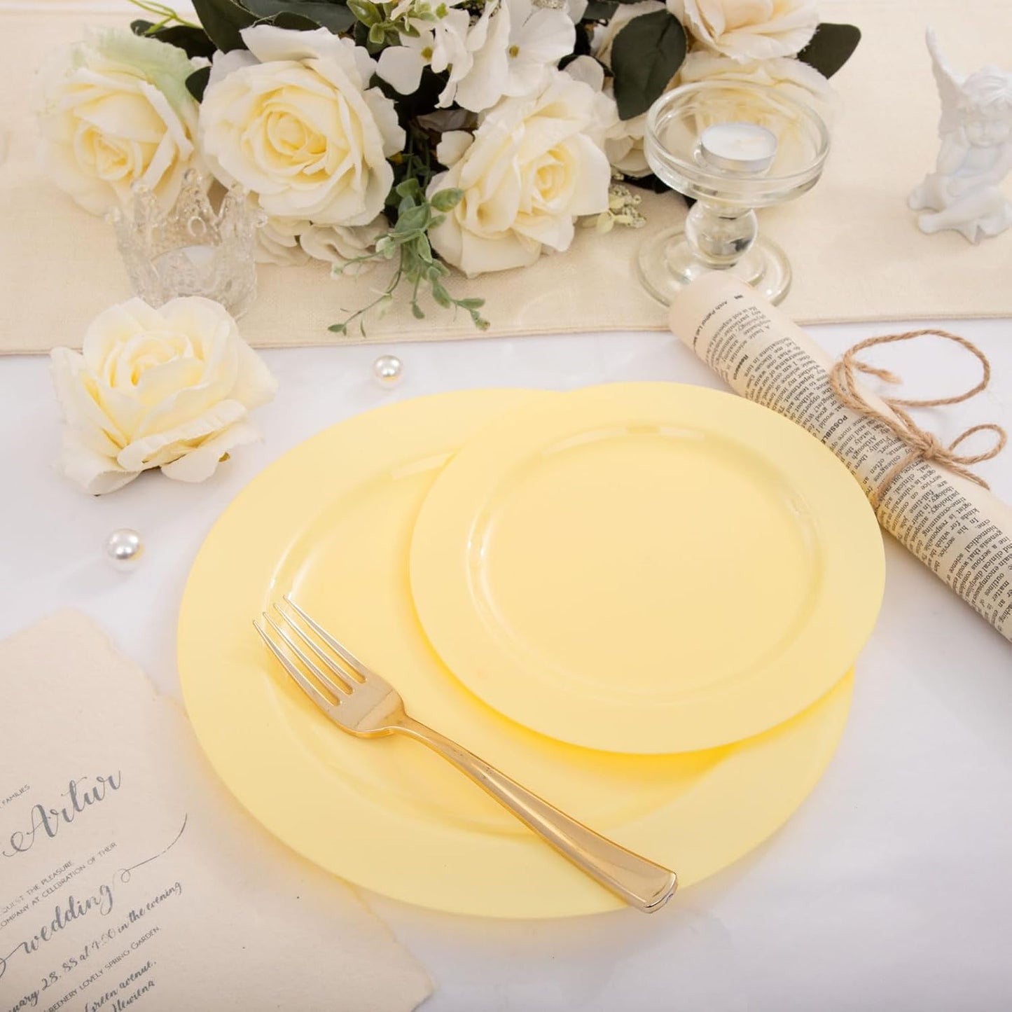FLOWERCAT 60PCS Yellow Plates - Heavy Duty Yellow Plastic Plates Disposable 10.25inch & 7.5inch for Easter Party/Wedding/Spring - Serve for 30 guests