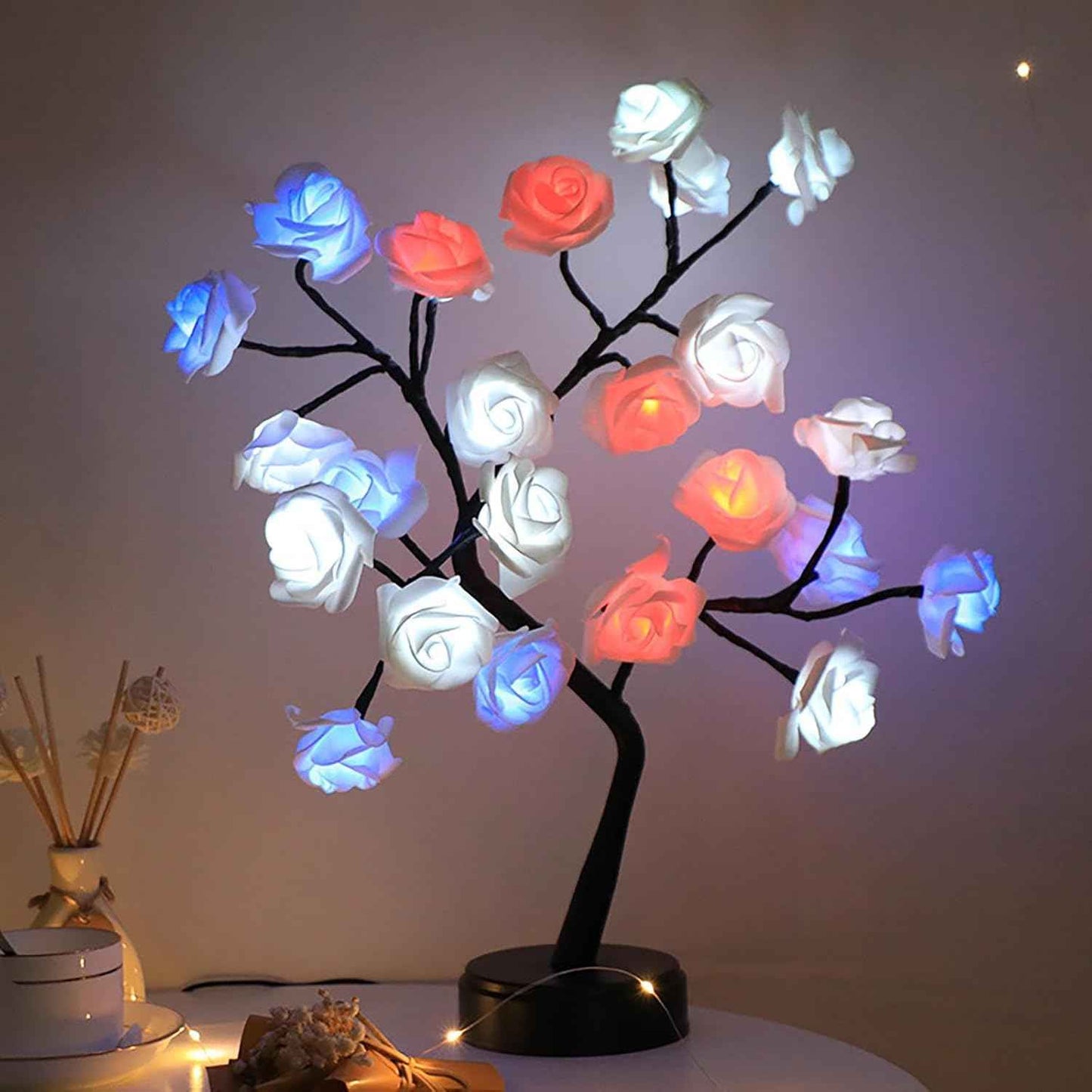 17 Colors Rose Tree Lamp, Color Changing Multicolor LED Table Lamp with Remote, 18" Pink Flower Bonsai Tree Light, Decorative Desk Tree for Mother’s Day, Christmas, Valentine’s Day, Wedding Decor