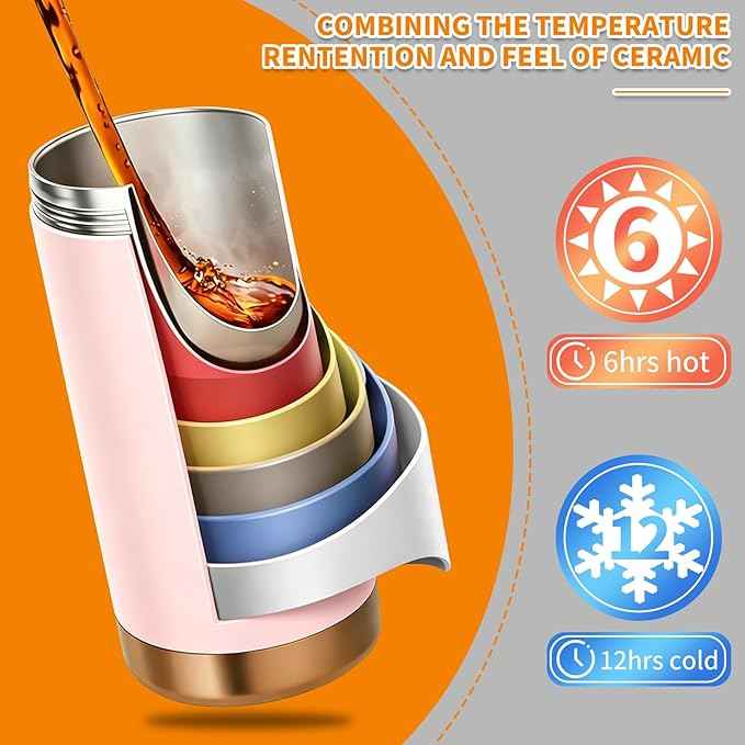 26oz Ceramic Coated Water Bottle, 3-Way Drinking (Straw/Sip/Wide Mouth), 6H Hot & Cold Insulated Water Bottle Leakproof Travel Cup with Handle - Pink
