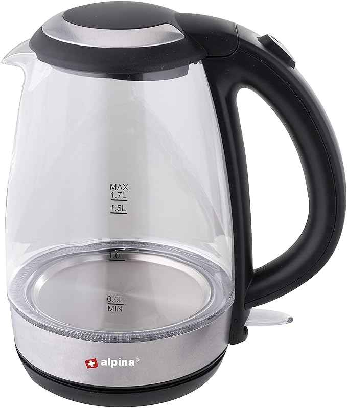 alpina Kettle - Electric - LED - Glass - Stainless steel - Wireless - 1.7 liters