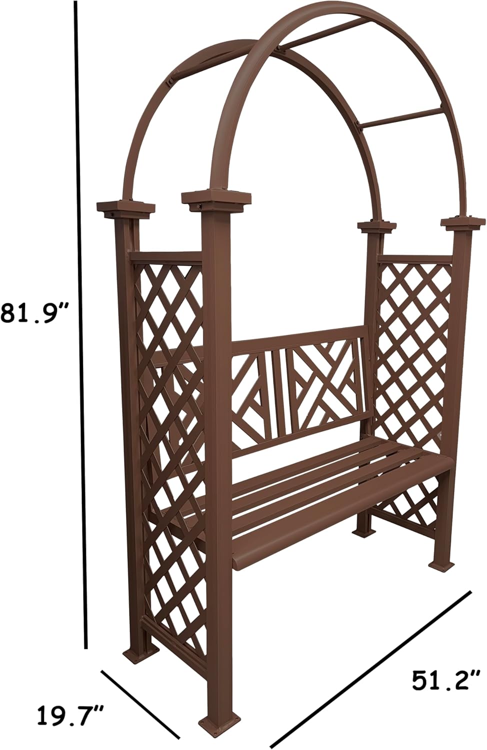 Brown Aluminum Garden Arbor Arch with 2-Seater Bench