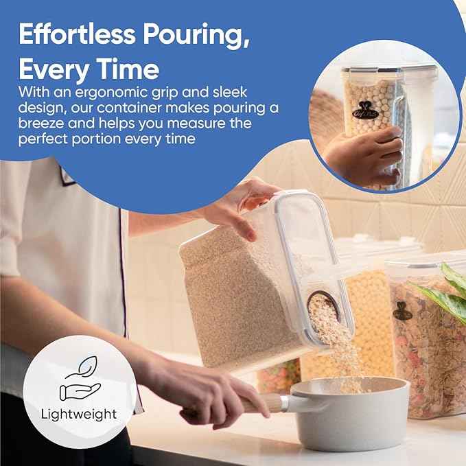 Chef's Path Airtight Food Storage Containers - Set of 2 (6 Liters) for Kitchen & Pantry - BPA Free for Rice, Cereal, Flour, Sugar - Bulk Food Storage - Big Cereal Container - Cereal Container Storage