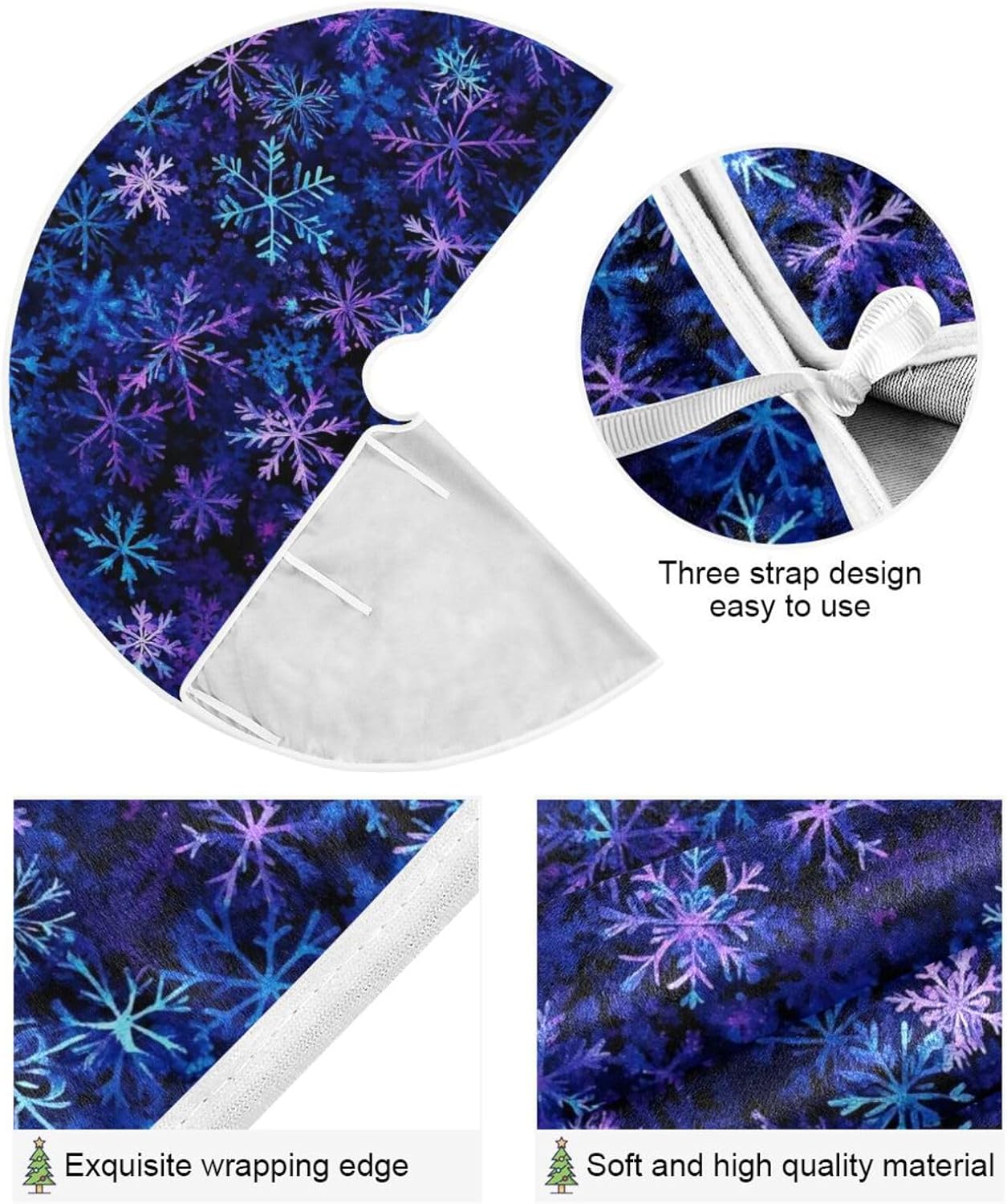 Christmas Blue Purple Snowflake Tree Skirt, Seasonal Tree Mat Holiday Party Supplies Ornaments Indoor Outdoor Decorations for Tabletop Trees 35.4 Inches