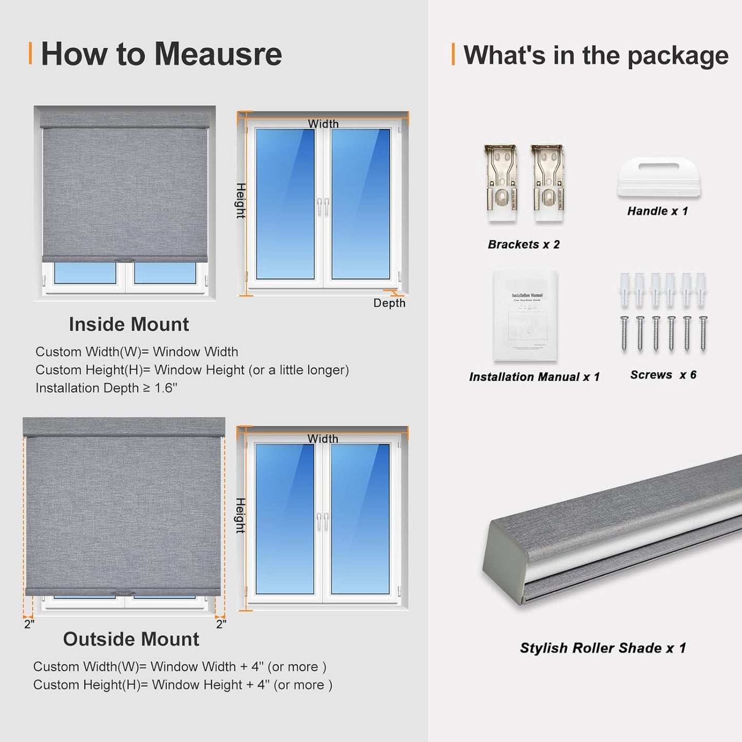 Persilux Blackout Roller Shades for Indoor Windows with Upgraded Cassette, Cordless Shades Window Blinds Pull Down for Doors, Easy to Install for Office/Living Room/Bedroom, Grey(50.5" W x 56" H)