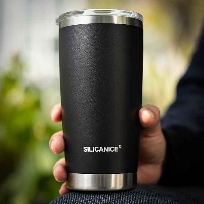 20oz Hygienic Stainless Steel Vacuum Insulated Tumbler w/ Easy-On/Easy-Off Lid - Removable slider, Double Wall 18/8 Travel Mug, BPA-Free, Fits Cup Holders, Premium Quality, Smart Value - Black