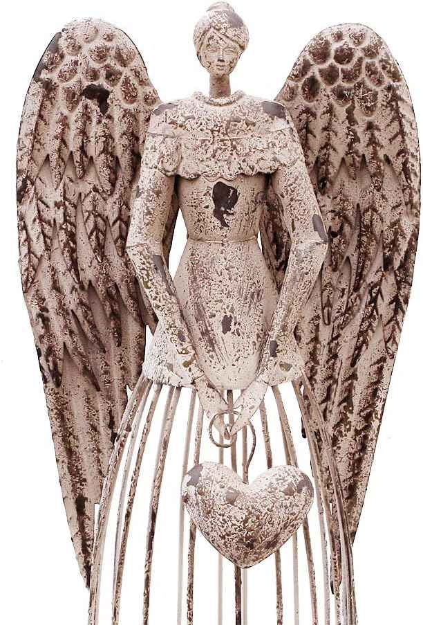 Antiqued Metal Garden Angel Statue with Heart, Indoor Outdoor Angel Yard Art Decor Lawn Patio Decorations Holiday Decor Garden Gift Idea, 32''H (Heart)