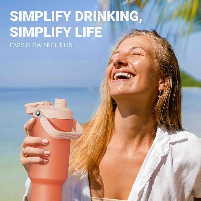 40 oz Insulated Tumbler, Double Wall Vacuum Stainless Steel Cup with Handle and Spout Lid, For Cold/Hot Drinks, Coffee Travel Mug for Car Holder/Home/Office/Party/Camping (Brown-1 Pack)