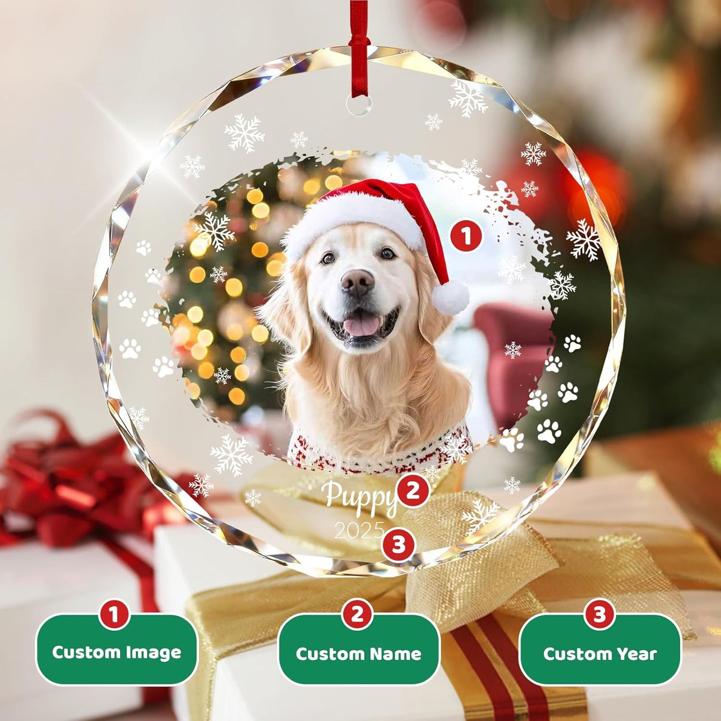 Custom Dog Photo Crystal Glass Christmas Ornament 2025 - Personalized Pet Picture Ornaments for Christmas Tree,Perfect Keepsake Gift for Family, Dad, Mom, Him, Her, Couple